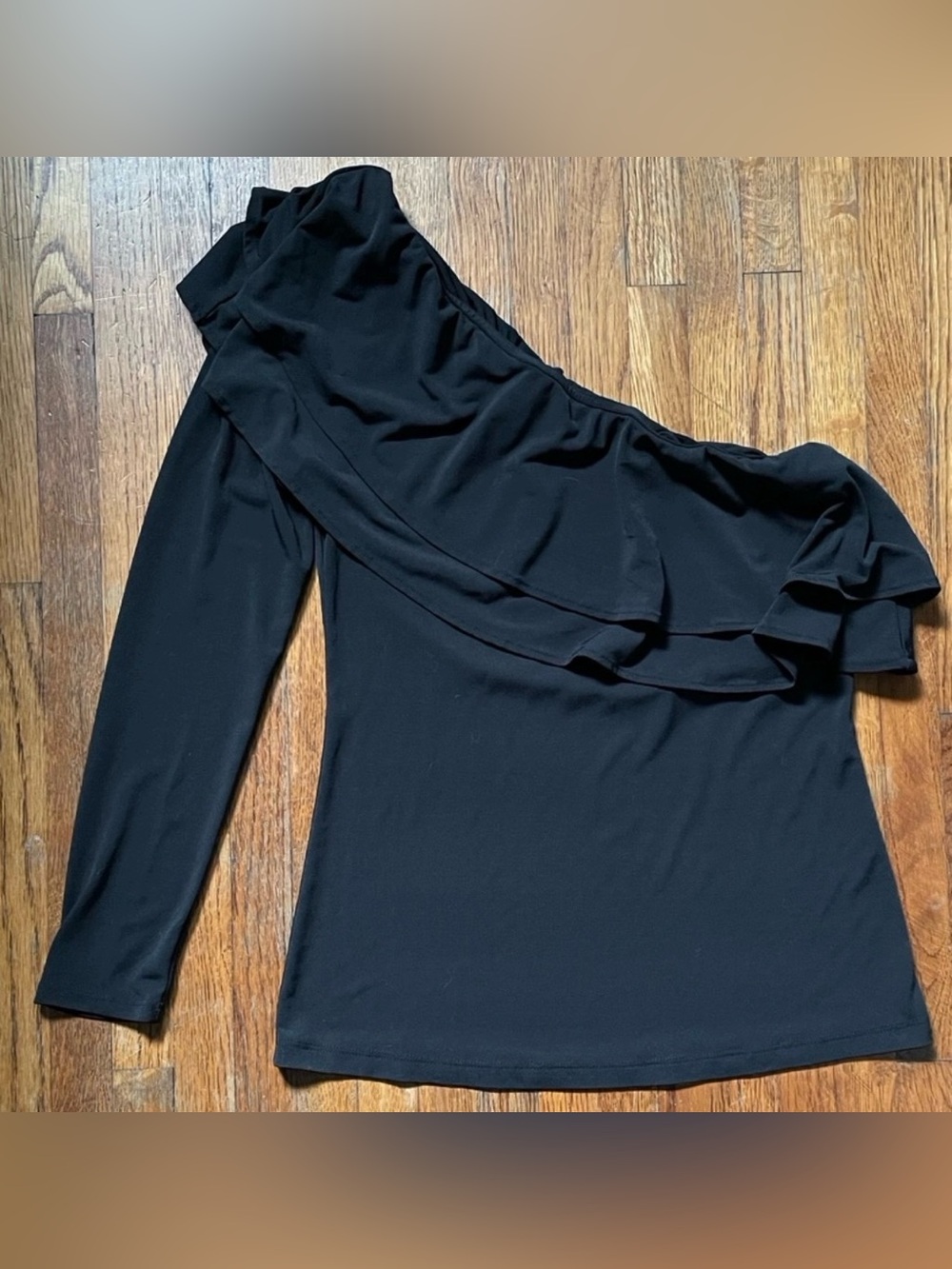 Veronica M. Black Ruffle One-Shoulder Top